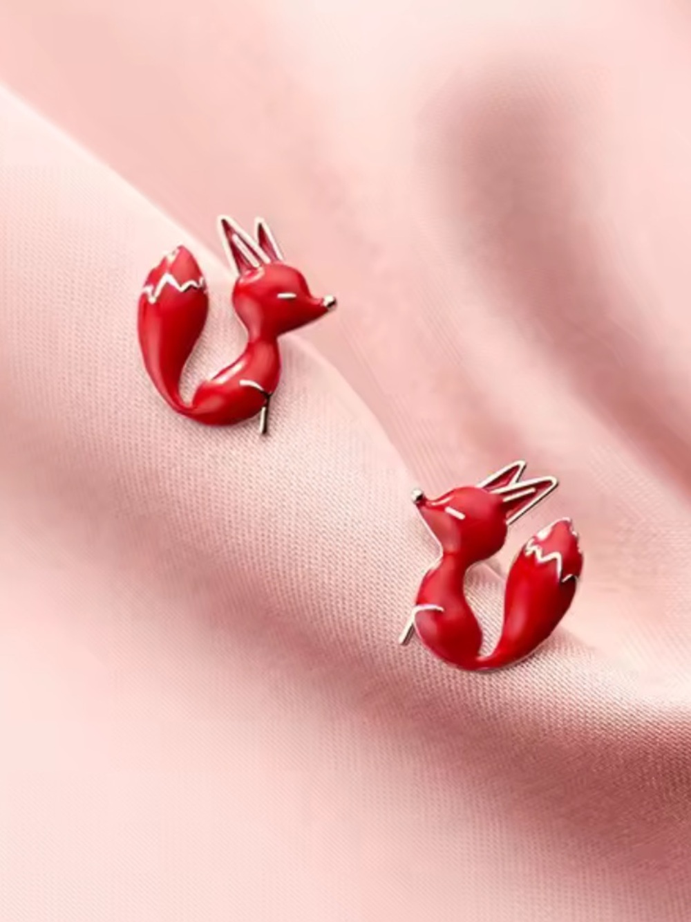 Red Fox Enamel Stud Earrings